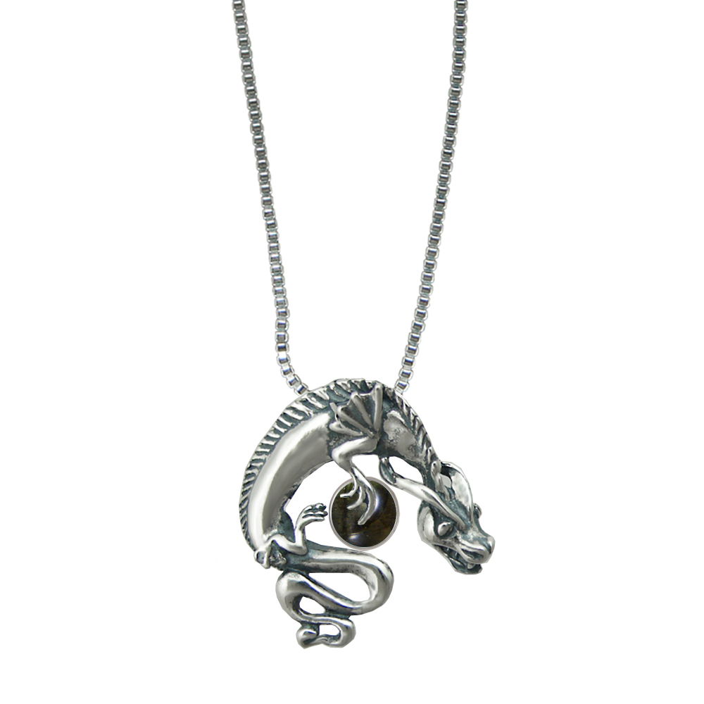 Sterling Silver Playful Dragon Pendant With Spectrolite